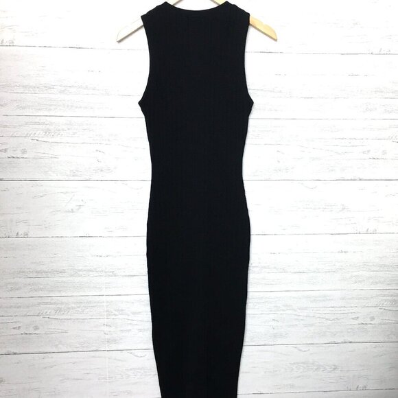 Good American Women's Black Rib Knit Bodycon Midi Dress Sleeveless size 2 - Picture 3 of 9